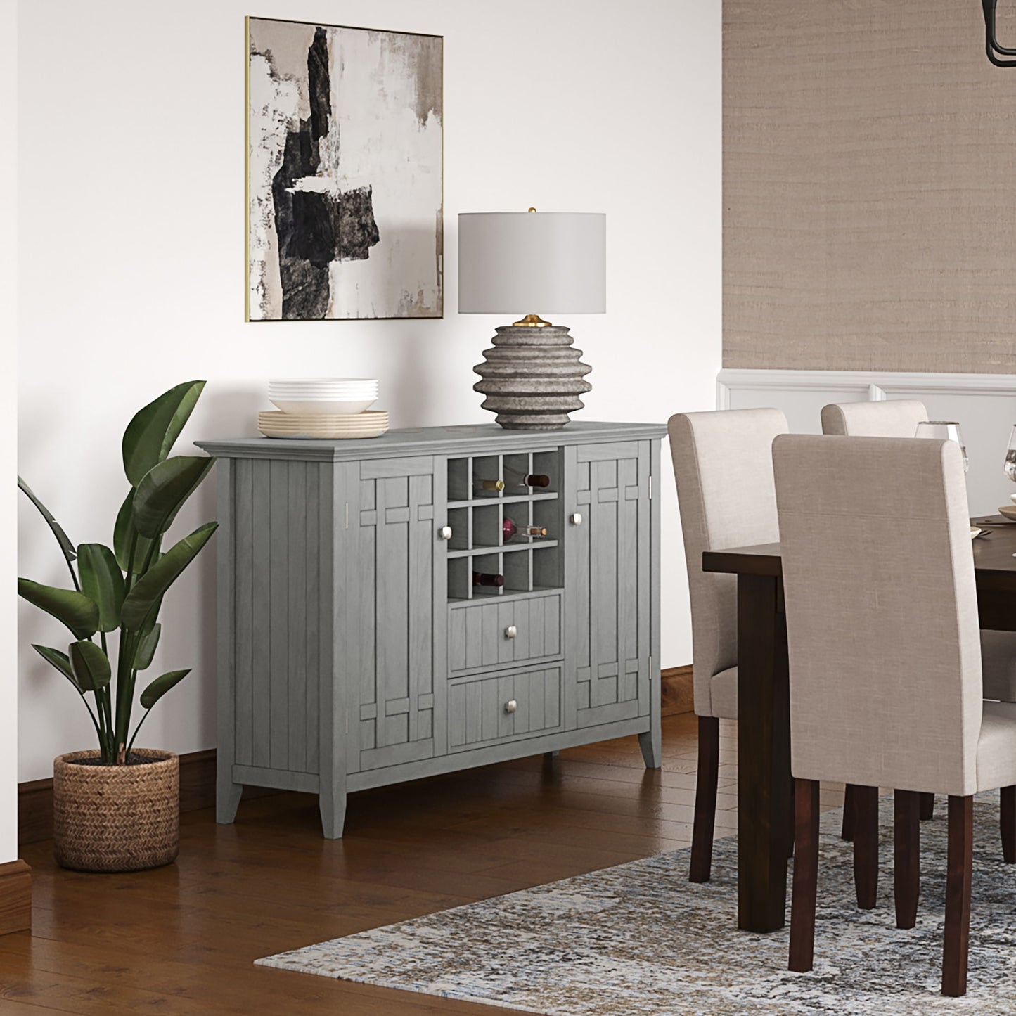 Bedford - Sideboard Buffet And Wine Rack - Fog Gray