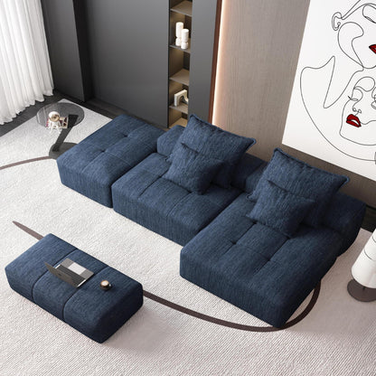 Modern Oversized Modular Sectional Sofa With Ottoman, Seat, Chaise Lounge And Armrest, Sparkling Chenille Fabric Soft Cushion Sofa With 4 Pillows, 4 Pieces Diy Combination Tufted Sofa, No Assembly Required - Blue