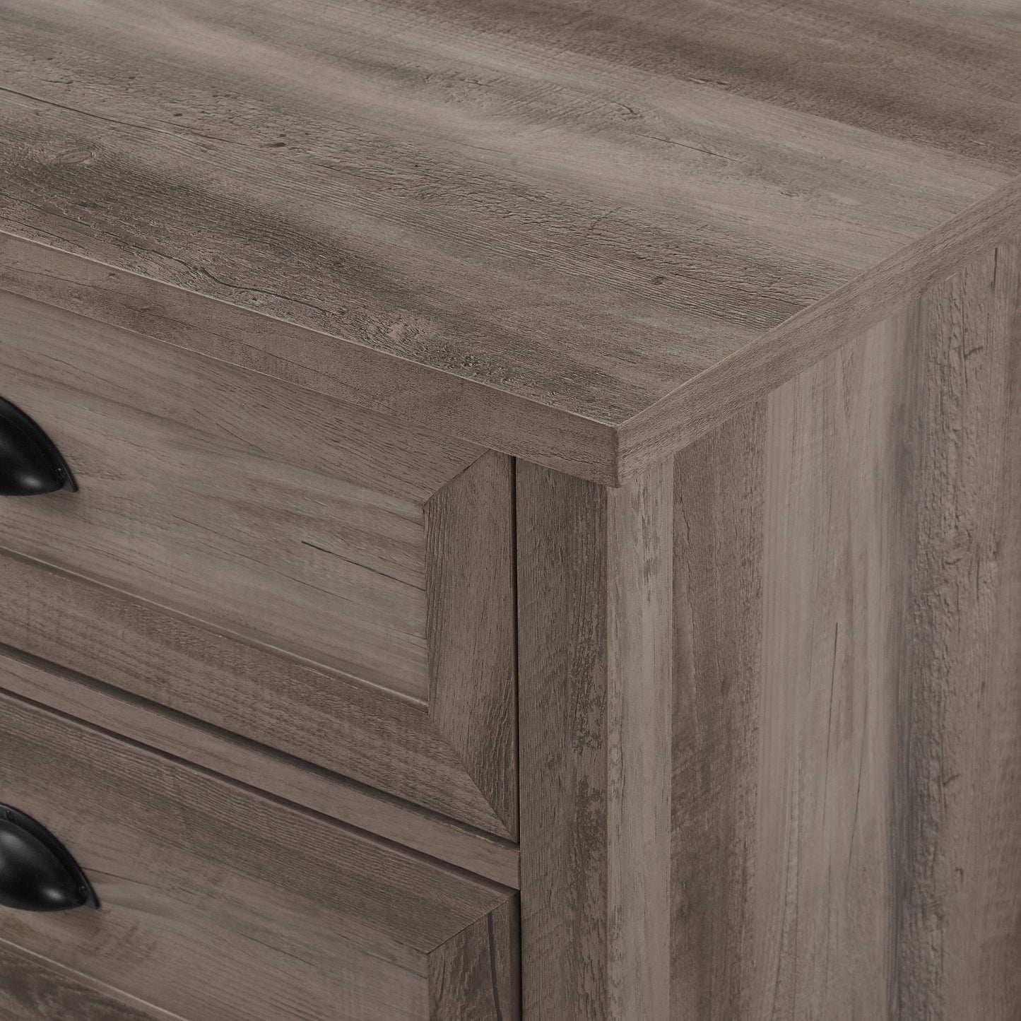 Transitional Farmhouse Framed 3 Drawer Nightstand With Cup Handles - Gray Wash