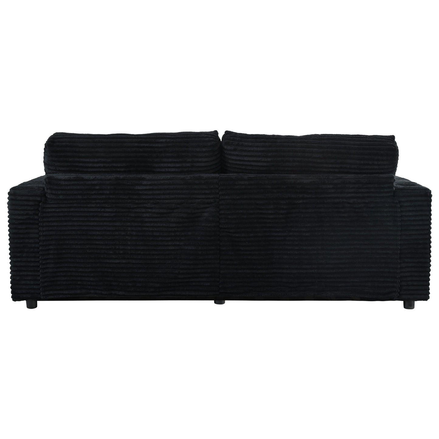 Oversized Loveseat Chaise Lounge Sectional Sofa Bed Corduroy Sleeper Sofa With 2 USB Ports, 2 Cup Holders And 2 Throw Pillows For Living Room And Bedroom - Black