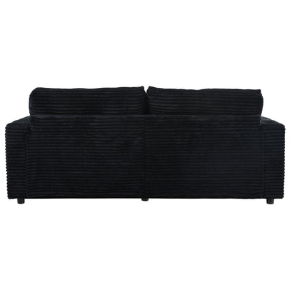 Oversized Loveseat Chaise Lounge Sectional Sofa Bed Corduroy Sleeper Sofa With 2 USB Ports, 2 Cup Holders And 2 Throw Pillows For Living Room And Bedroom - Black