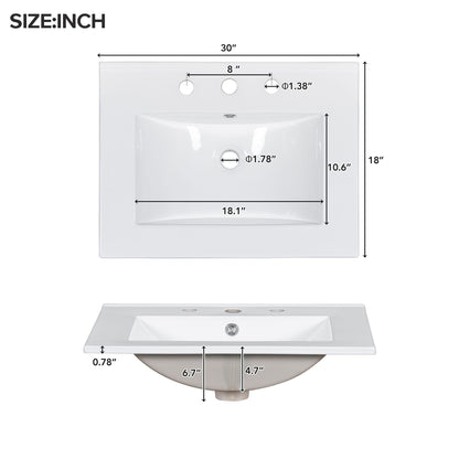Bathroom Vanity Cabinet With Ceramic Basin, 3 Drawers And Adjustable Shelves - Black