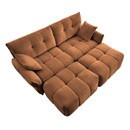Cozy Plush 2 Seater Sofa Set With Ottomans And Throw Pillows - Burnt Orange