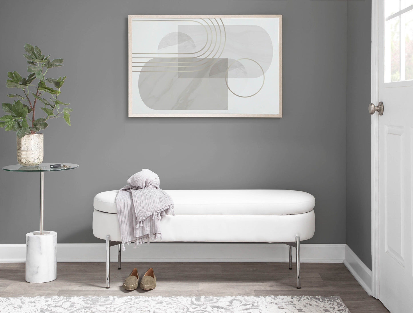 Chloe - Contemporary / Glam Bench - Chrome / White