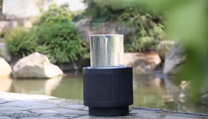 Heavy Cement Round Ribbed Outdoor Water Fountain With Light - Black White