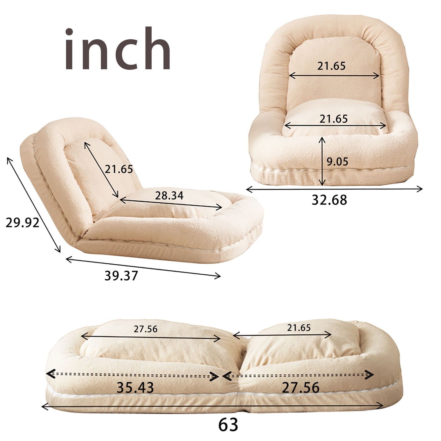 Triple Fold Down Beige Sofa Bed - Beige