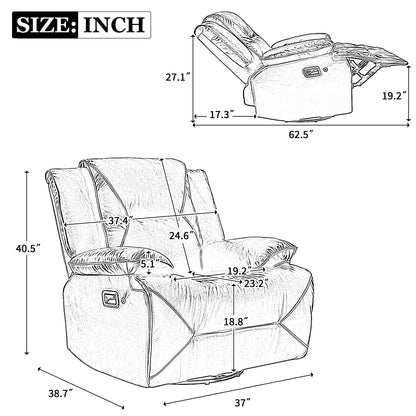 360ÔøΩÔøΩ Swivel And Rocking Home Theater Recliner Manual Recliner Chair With A Led Light Strip For Living Room - Gray