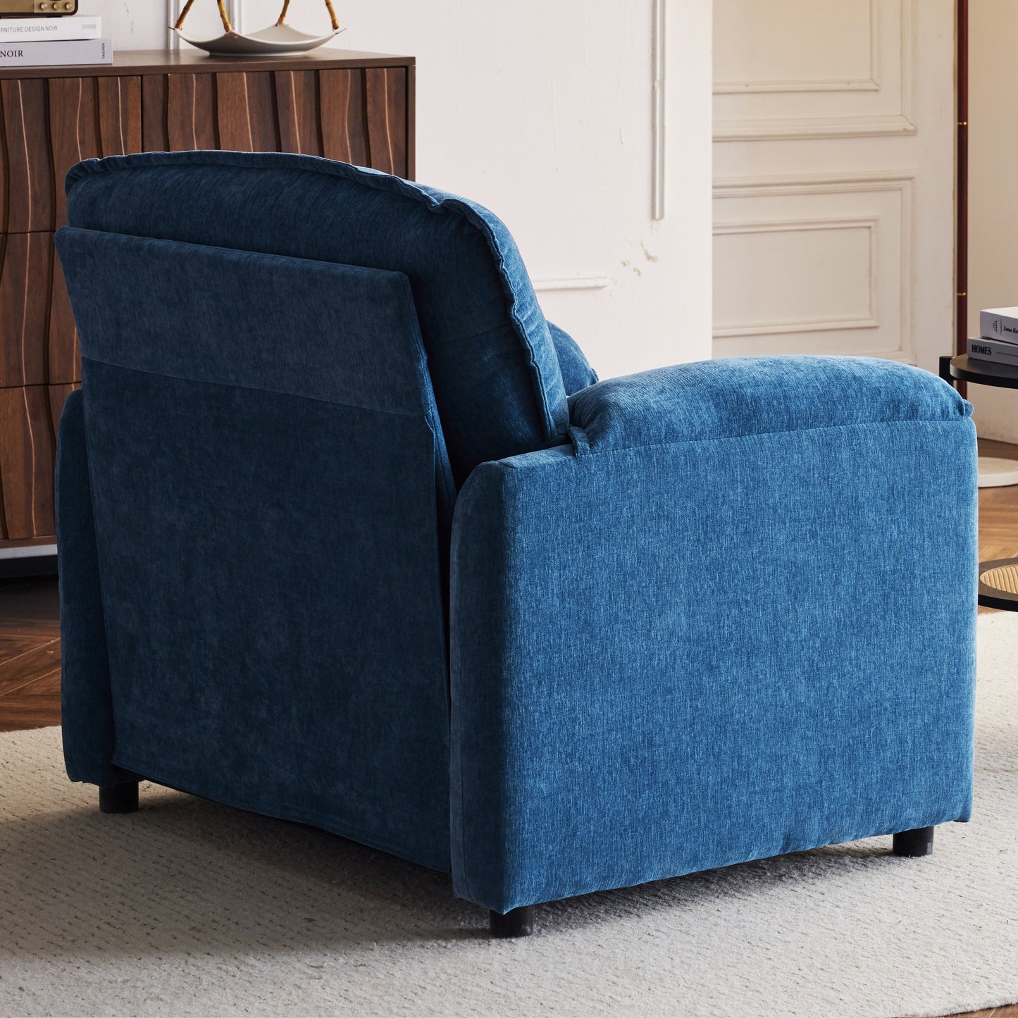 Oversized Reading Armchair With Thick Cushions, High Back Support - Blue