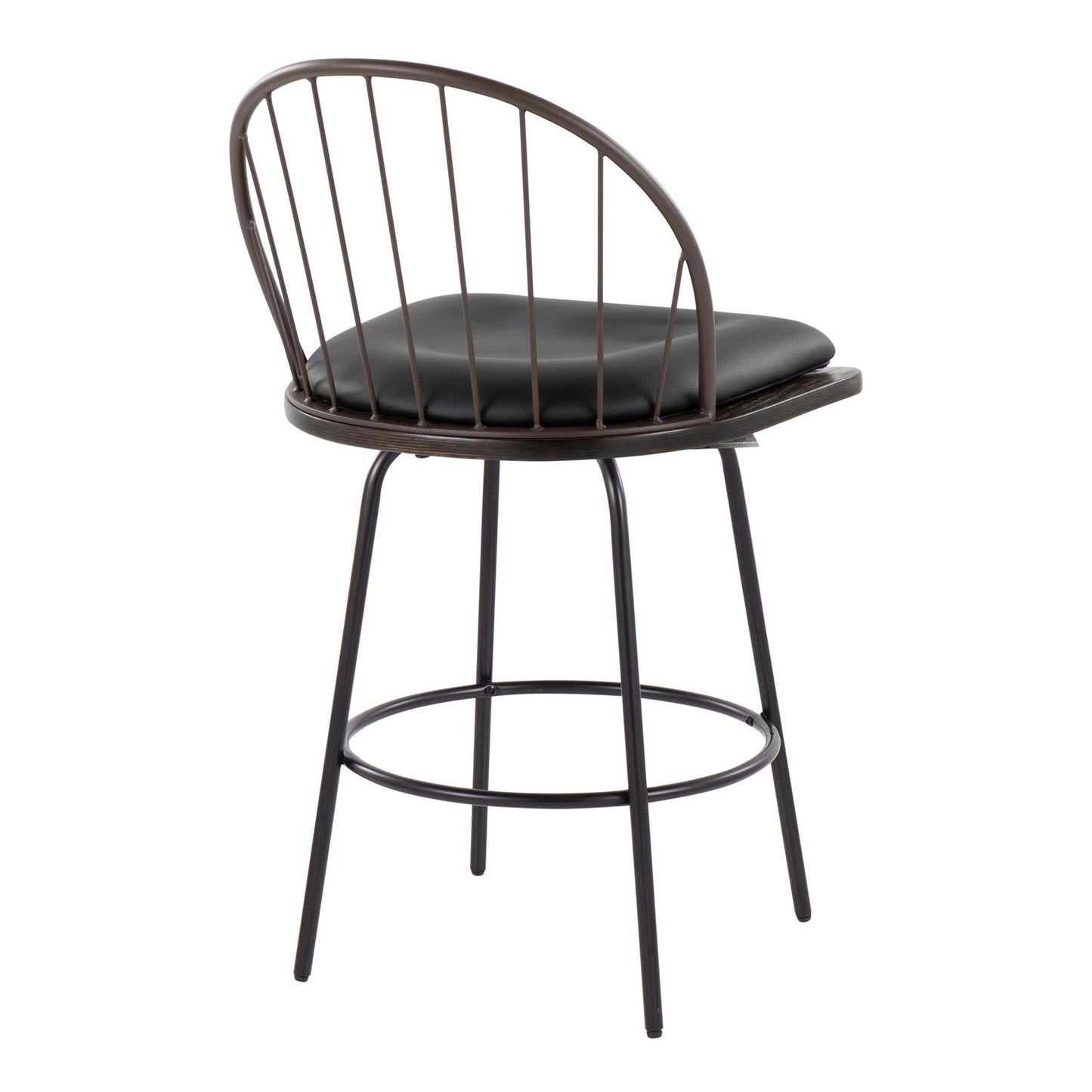 Riley - Claire Farmhouse Fixed Height Counter Stool With Swivel With Round Footrest (Set of 2) - Black / Bronze / Walnut / Brown