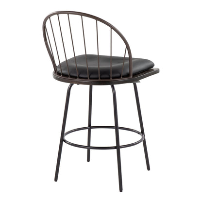 Riley - Claire Farmhouse Fixed Height Counter Stool With Swivel With Round Footrest (Set of 2) - Black / Bronze / Walnut / Brown