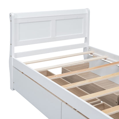 Twin Size Platform Bed With 4 Drawers And Streamlined Headboard & Footboard - White