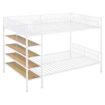 Twin Over Full Bunk Bed With 5 Tier Shelves - White