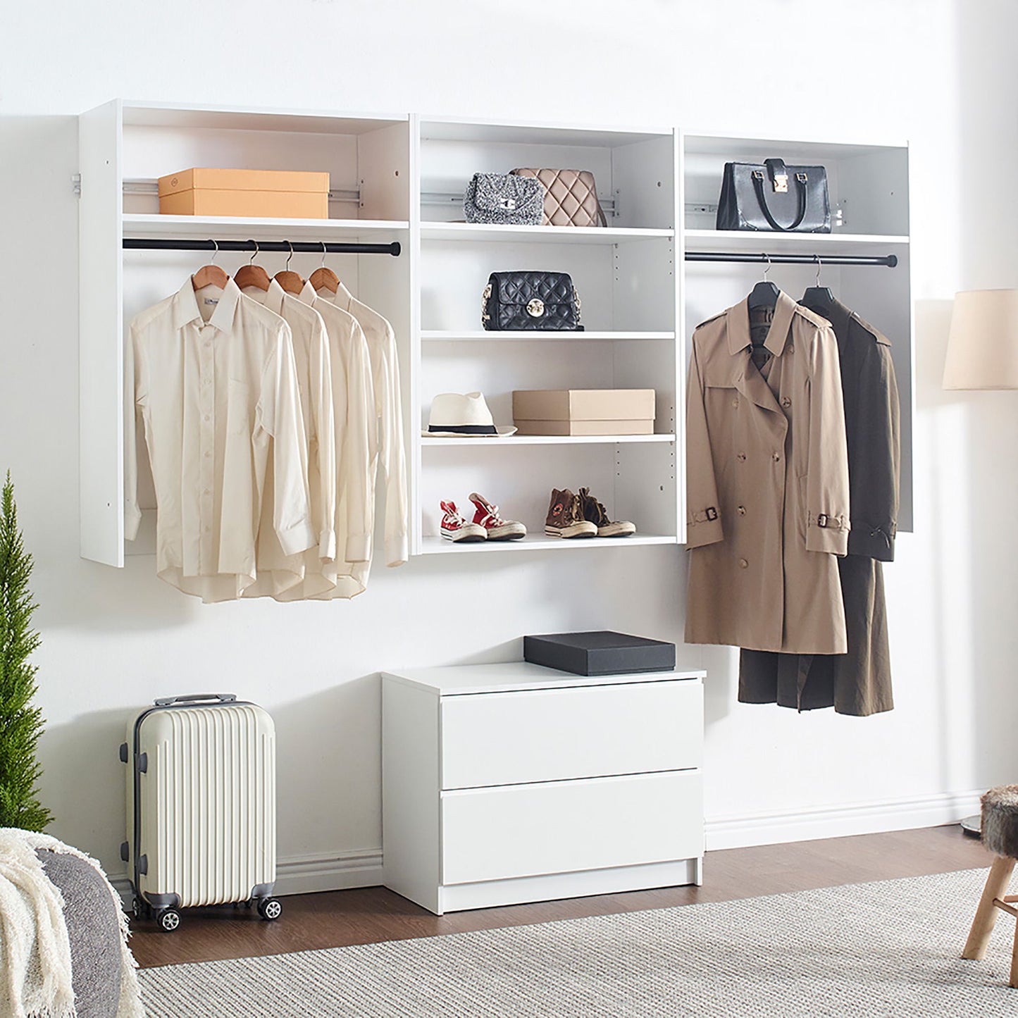 Devi - Wall Mounted Wood Closet System With Modular Units - White