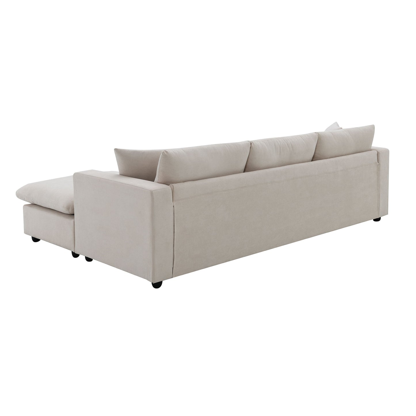 Modern Sectional Sofa With Throw Pillows, Cloud L Shaped Couch Set With Wide 4 Seat Comfy Couch Set With Movable Ottoman - Beige