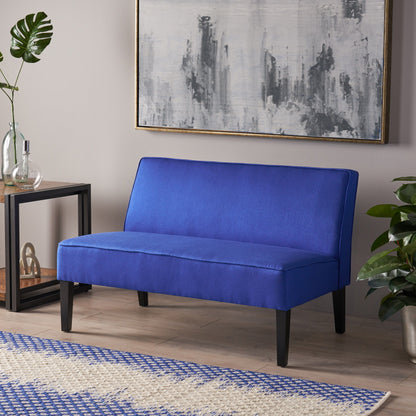 Contemporary Loveseat With Upholstered Fabric And Birch Wood Legs - Navy Blue