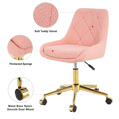 Modern Teddy Fleece Fabric Living Room Furniture Dining Chair With Gold Legs, Soft And Comfortable, Adjustable, Space Saving - Pink