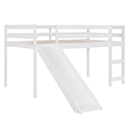 Twin Loft Bed With Slide, Multifunctional Design - White