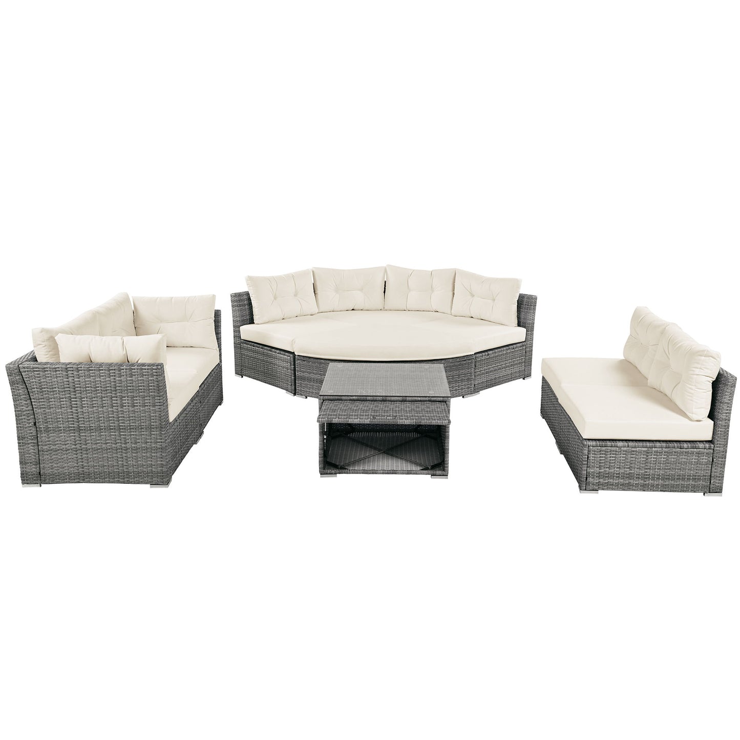 Patio Furniture Set Outdoor Daybed Rattan Sectional With Cushions And Center Table - Beige