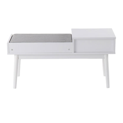 Telephone Contemporary Bench With Pull Out Drawer - White / Gray