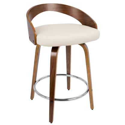 Grotto - Mid-Century Modern Counter Stool With Swivel (Set of 2) - Walnut / Cream