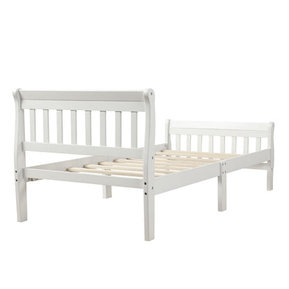 Twin Platform Bed, Mattress Foundation Sleigh Bed With Headboard, Footboard, Slat Support - White