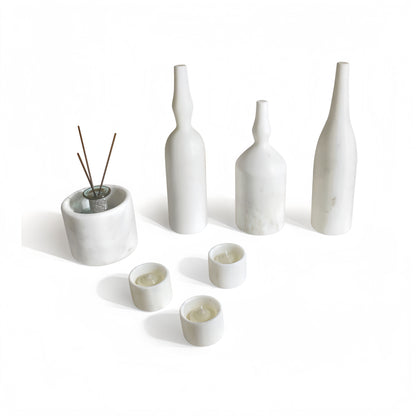 Luxury Natural Marble Living Room Accessories Set, 7 Pieces, Genuine Real Marble - White