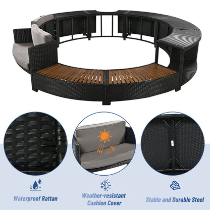 Spa Surround Spa Frame Patio Rattan Sofa Set With Storage Spaces, Mini Sofa And Comfortable Cushion For Patio, Backyard - Gray