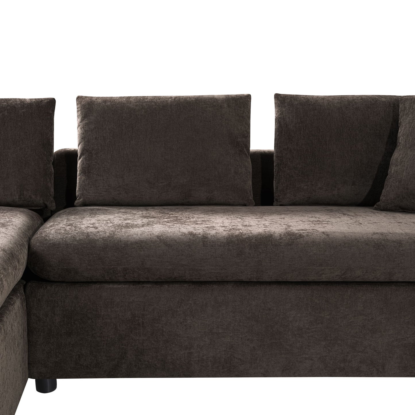 Elegant L Shaped Sectional Sofa With Chenille Upholstery And Wooden Storage Compartment - Brown