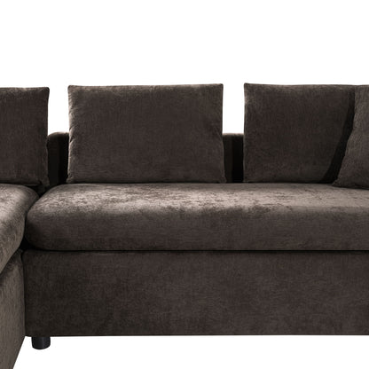 Elegant L Shaped Sectional Sofa With Chenille Upholstery And Wooden Storage Compartment - Brown