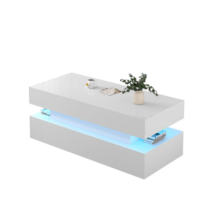 Contemporary Foldable Coffee Table With Drawers And LED White & Metal 3 Tier Design - White