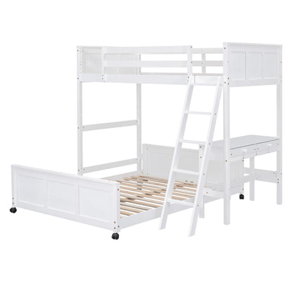 Twin Over Full Bunk Bed With Desk - White