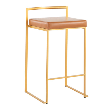 Fuji - Contemporary Stackable Counter Stool (Set of 2) - Gold / Camel