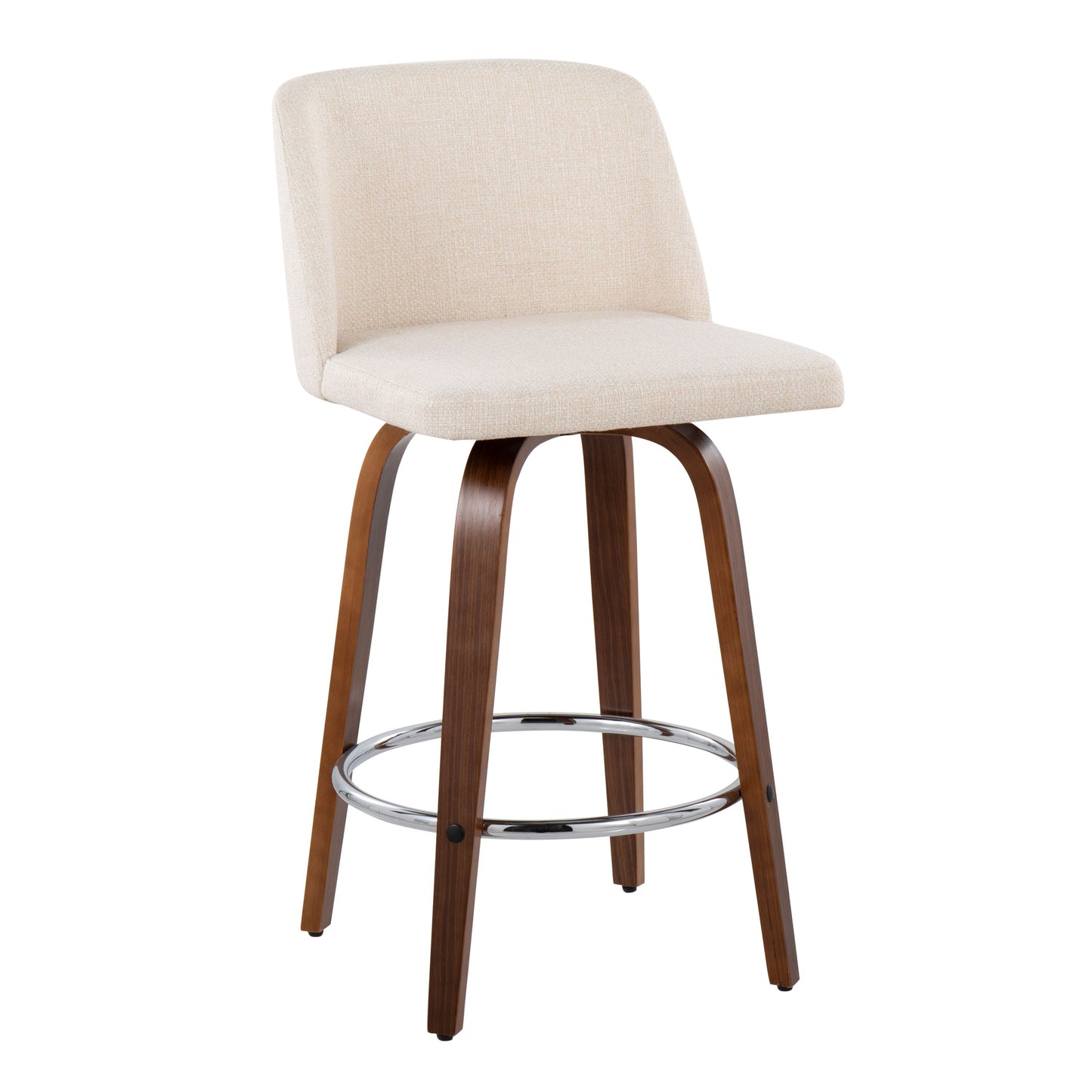 Toriano - Mid-Century Modern Fixed Height Counter Stool With Round Footrest (Set of 2) - Walnut / Cream
