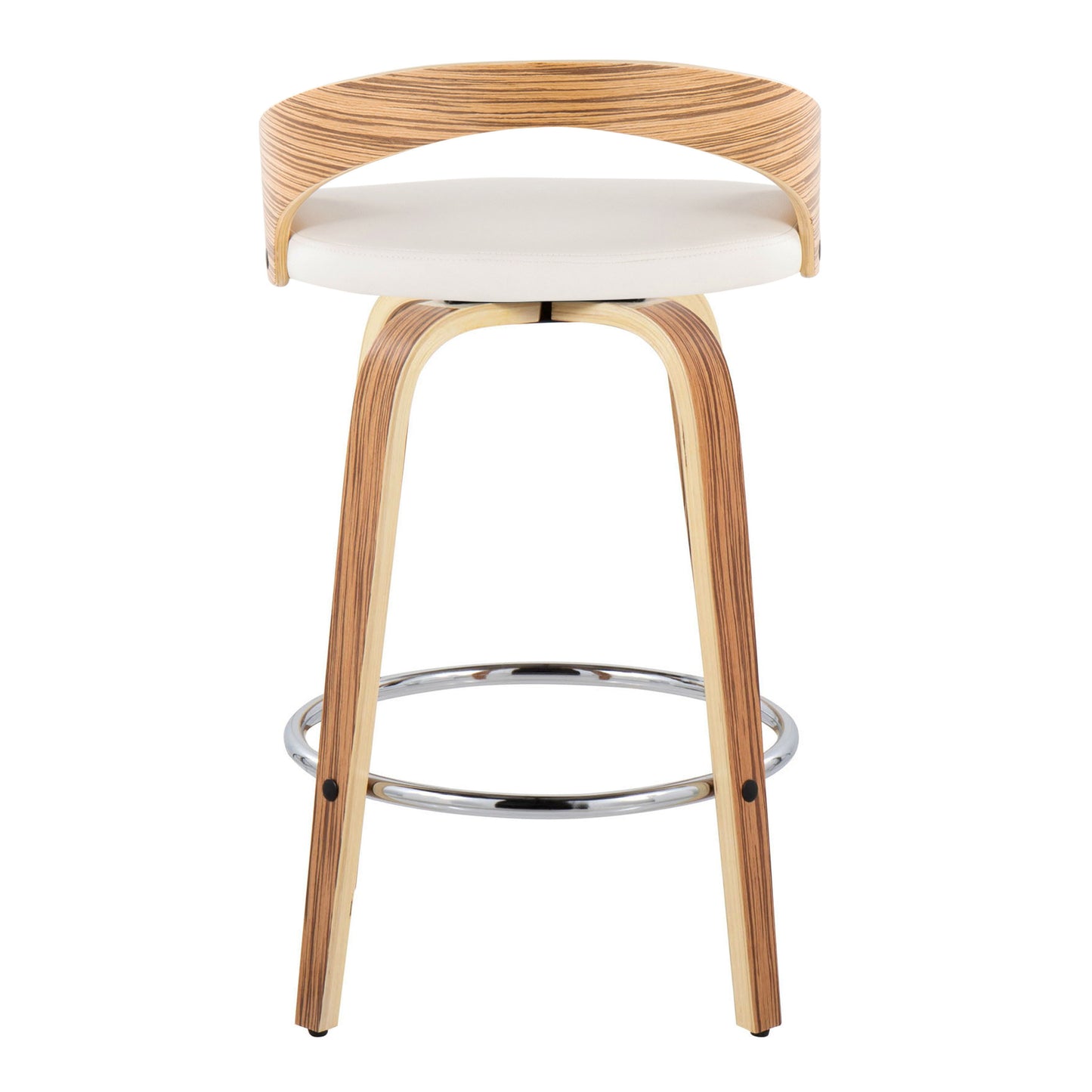 Grotto - Mid-Century Modern Fixed Height Counter Stool With Swivel With Round Footrest (Set of 2) - Zebra / White