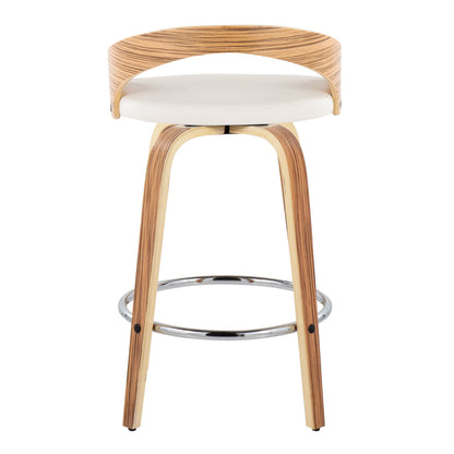 Grotto - Mid-Century Modern Fixed Height Counter Stool With Swivel With Round Footrest (Set of 2) - Zebra / White