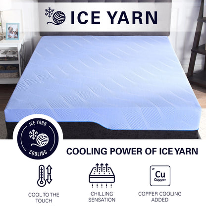 Refresh - 12" Twin Long Size Hybrid Cooling Gelcare Memory Foam And Coil Mattress - Blue