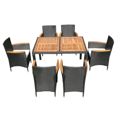 7 Piece Outdoor Patio Wicker Dining Set Patio Wicker Furniture Dining Set - Black / Cream