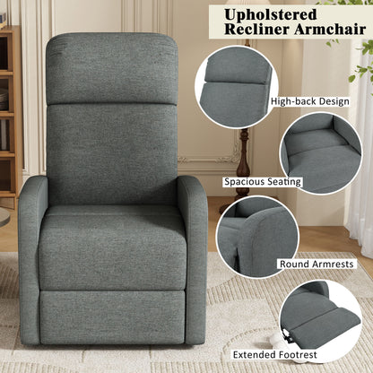 Modern Manual Recliner, Home Theater Chair With Adjustable Backrest For Living Room - Charcoal