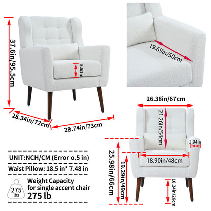 Modern Accent Chair, Teddy Fabric Living Room Chairs Comfy Reading Chair, Mid Century Accent Chair, Lounge Arm Chairs Armchair For Living Room Bedroom - White