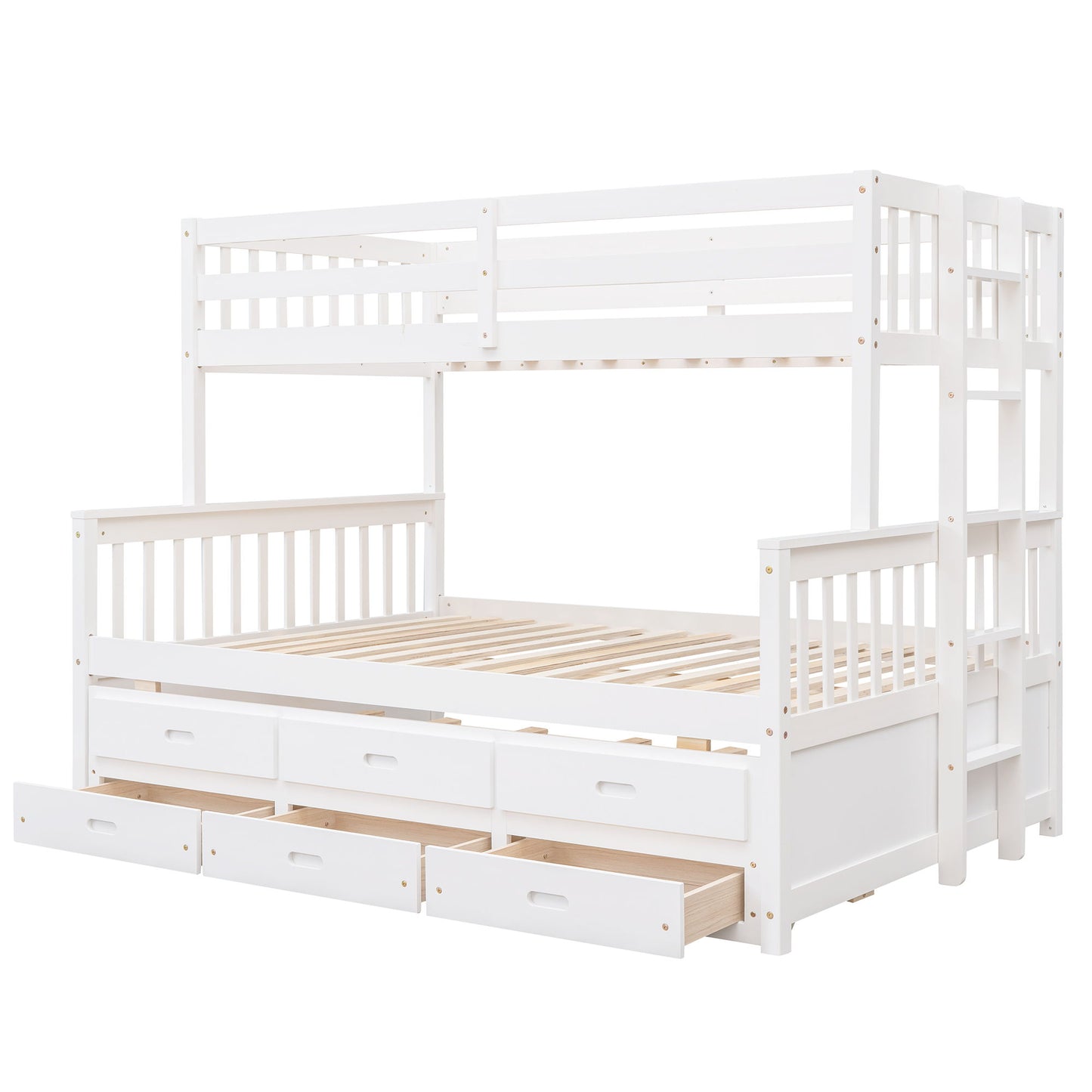 Twin Over Full Bunk Bed With Twin Size Trundle, With Drawers For Bedroom - White