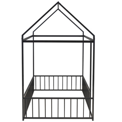 Twin Size Bed House Bed Frame With Fence - Black