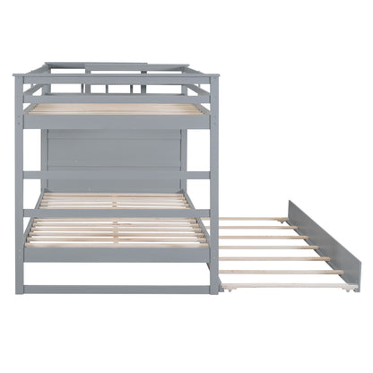 Full Over Full Bunk Bed With Twin Size Trundle And Staircase - Gray