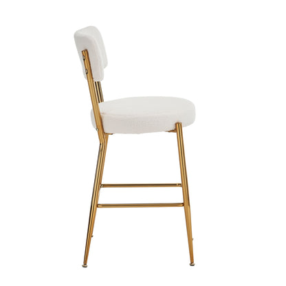 Modern Teddy Fabric Upholstered Bar Stools (Set of 2) - White / Gold