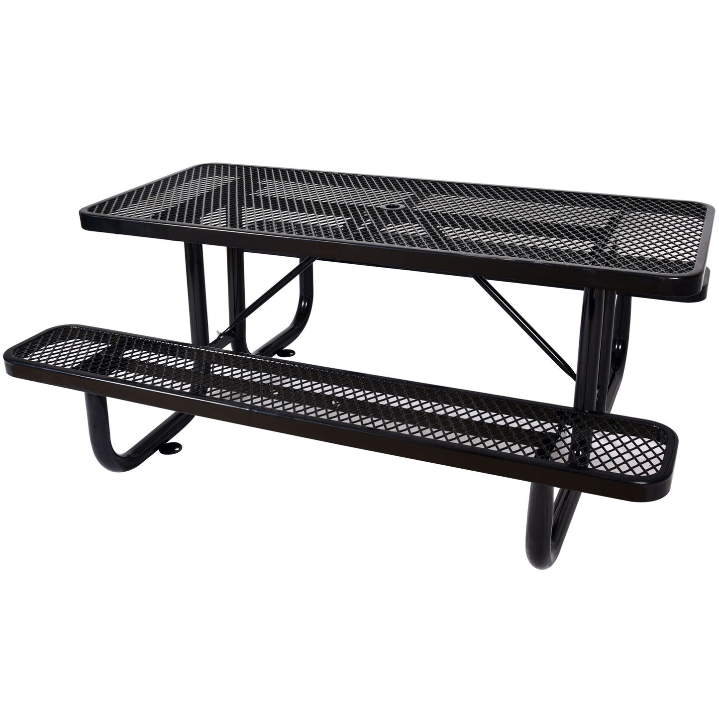 Rectangular Outdoor Steel Picnic Table With Umbrella Pole - Black