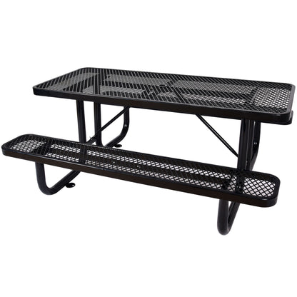 Rectangular Outdoor Steel Picnic Table With Umbrella Pole - Black