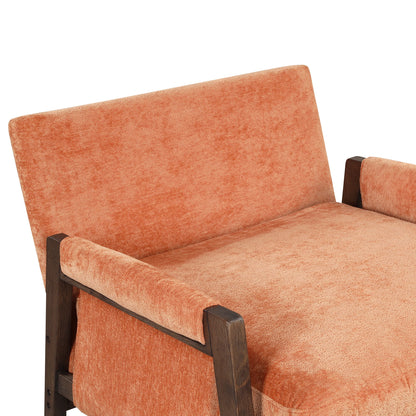 Mid-Century Modern Velvet Accent Chair, Leisure Chair With Solid Wood And Thick Seat Cushion For Living Room, Bedroom, Studio - Orange