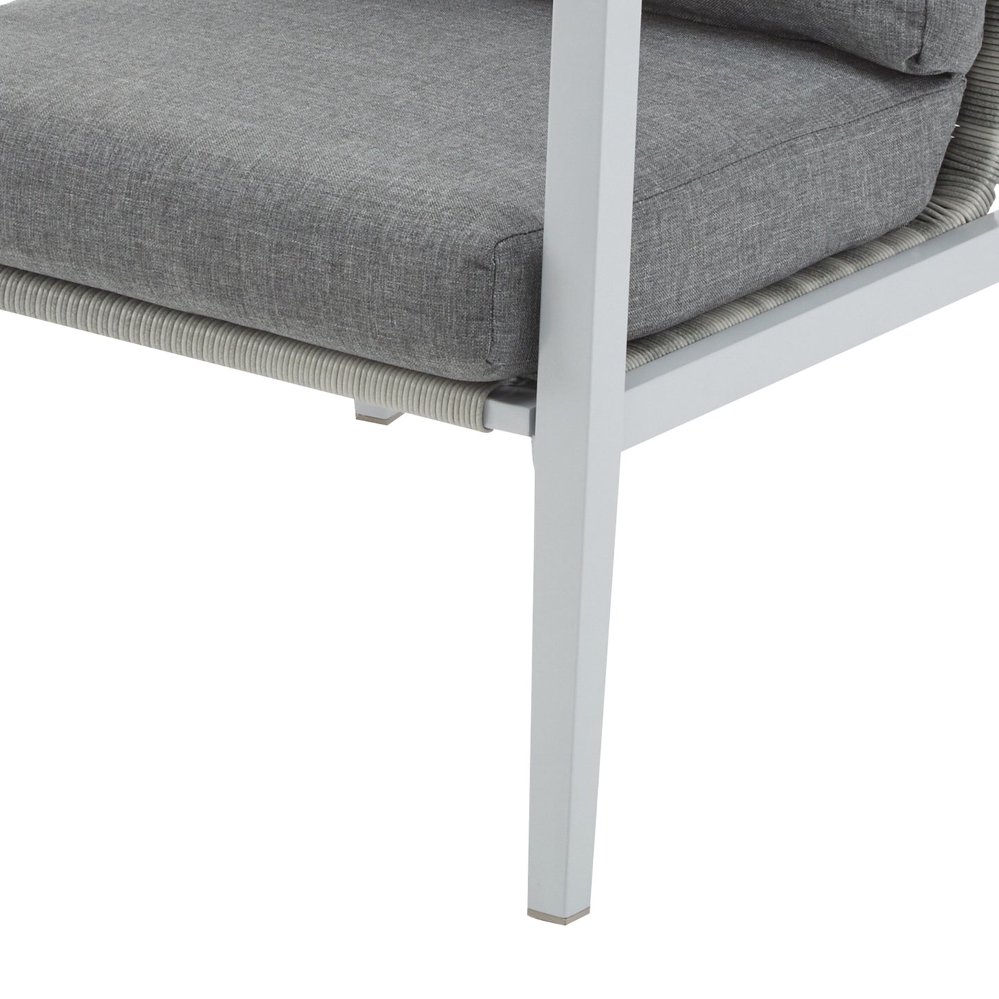 Aluminum Lounge Chair With Sleek Rope Accents, Comfortable Cushions, For Modern Indoor Outdoor Spaces - Gray / Silver / White