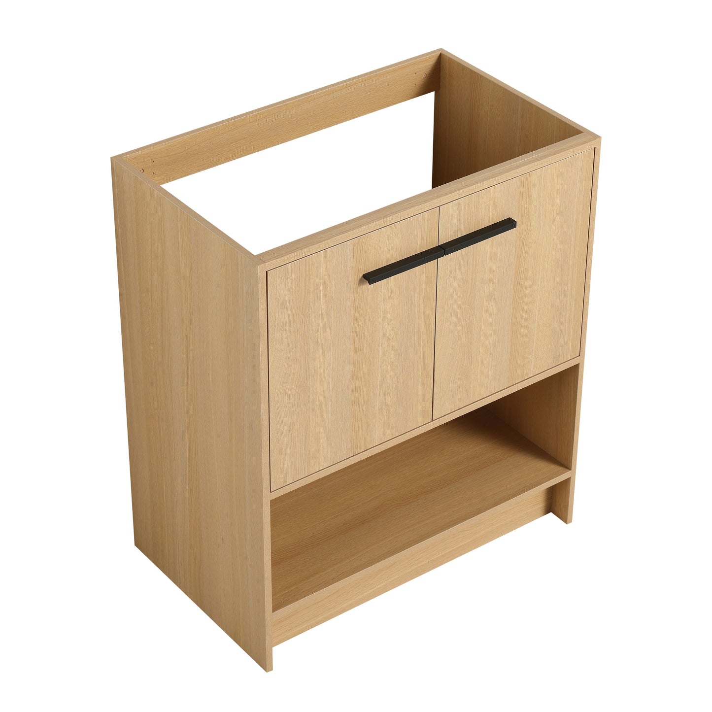 Modern 30" Bathroom Vanity With Ceramic Sink, Freestanding Cabinet, 2 Soft Closing Doors - Oak