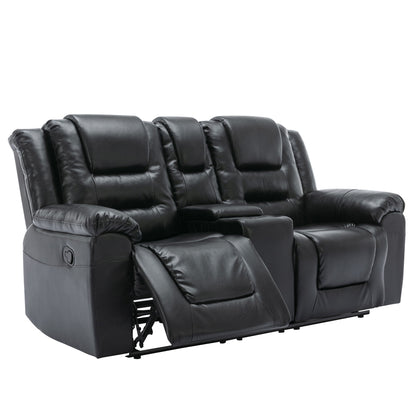 2 Seater Home Theater Recliner Manual Recliner Chair With A Storage Box And Two Cup Holders For Living Room - Black