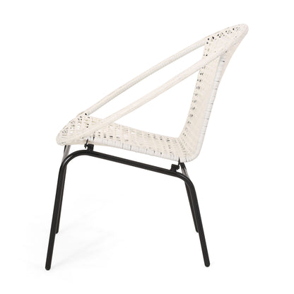 Outdoor Faux Rattan Wicker Chair With Iron Frame (Set of 2) - White / Black